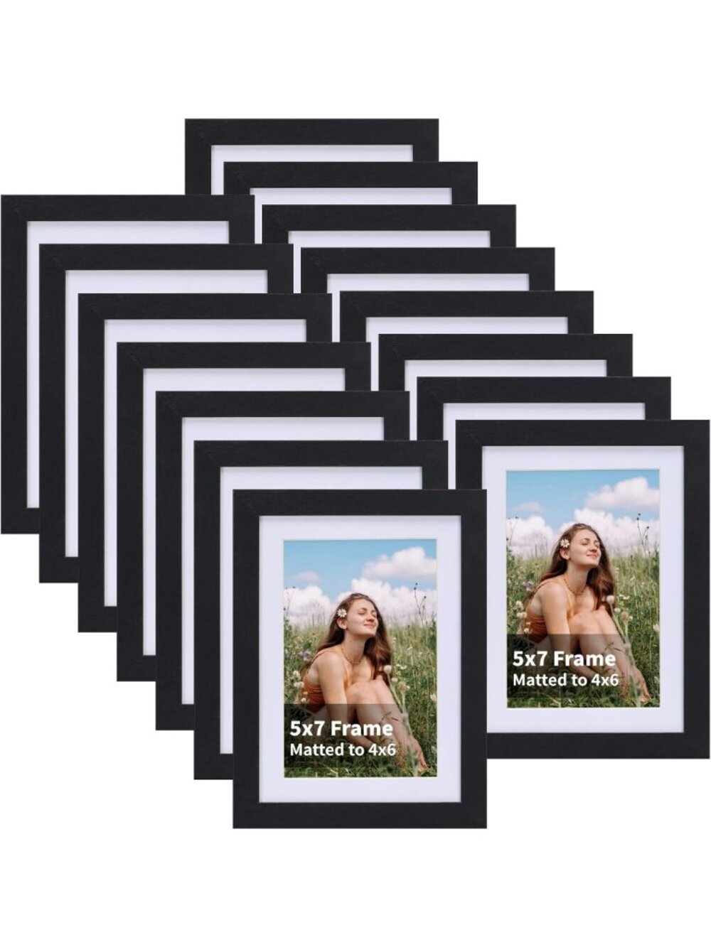 Set of 15 Black Wood 4x6 Picture Frames - Display Photos with or without Mat